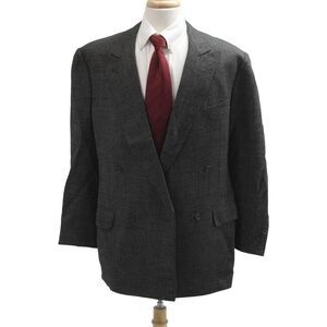 Ermenegildo Zegna Mens Dark Gray Check Wool Cashmere Suit Jacket Size 52